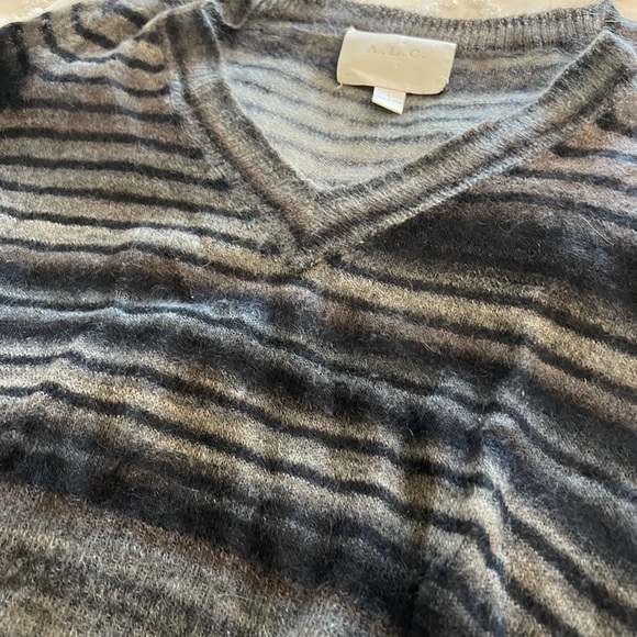 A.L.C. Slightly sheer and cropped gray striped mohair blend sweater. - Picture 4 of 9